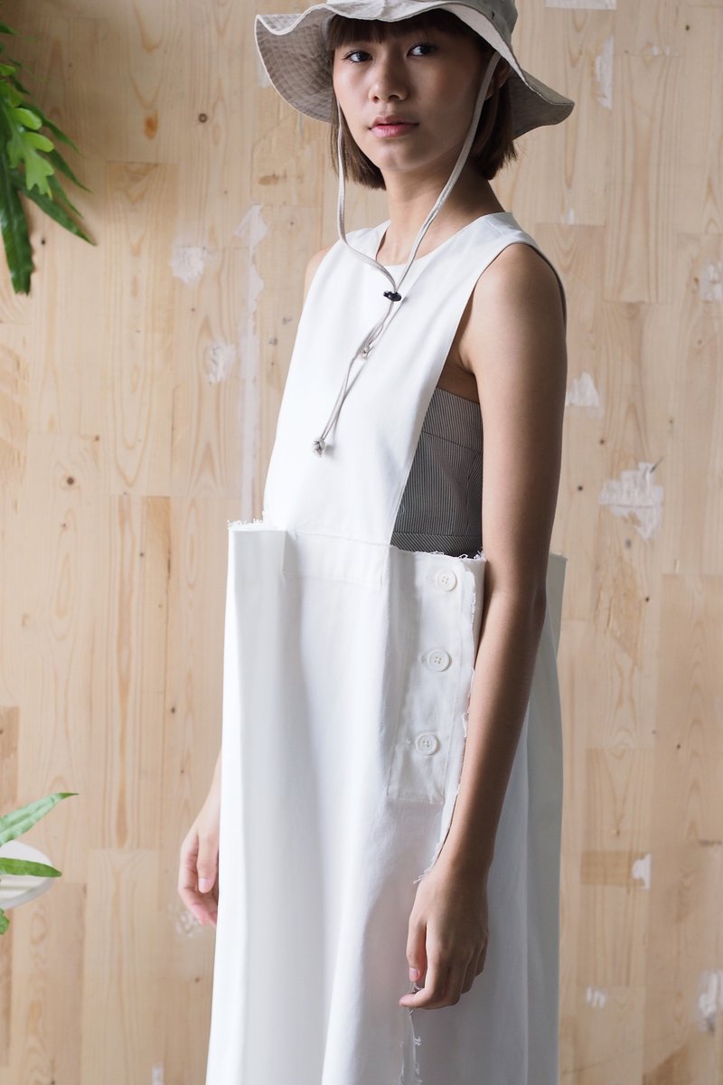 Mani Mina White Pleat Overall - 洋装/连衣裙 - 棉．麻 