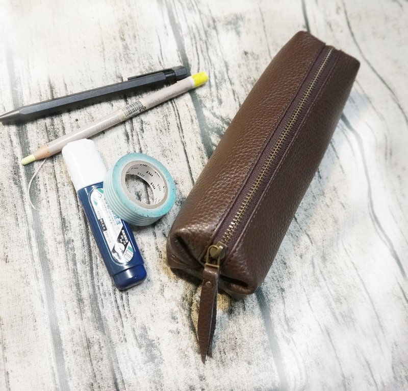真皮笔袋化妆包 - 铅笔盒/笔袋 - 真皮 咖啡色
