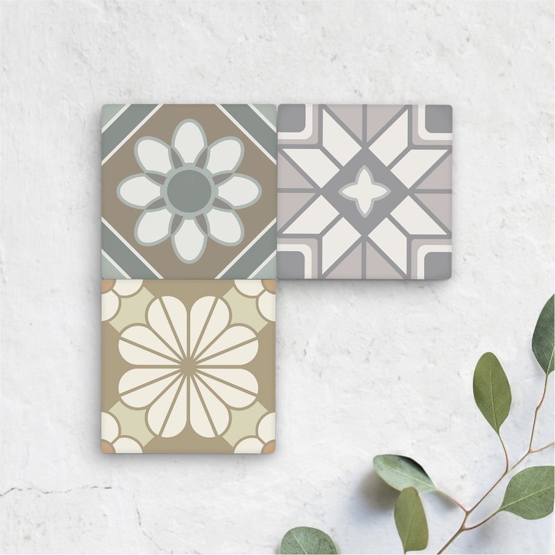 花窗莫兰迪方型吸水杯垫 隔热垫 餐垫 - 杯垫 - 粘土 黑色