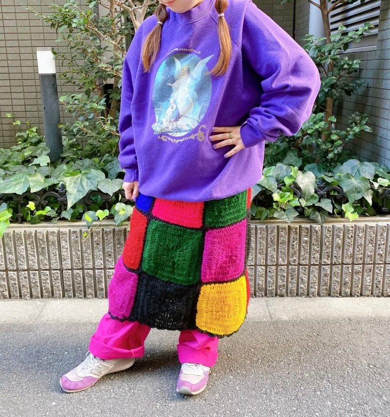 五彩缤纷阿嬷正方形拼接手工改造长裙 - 裙子 - 其他材质 多色