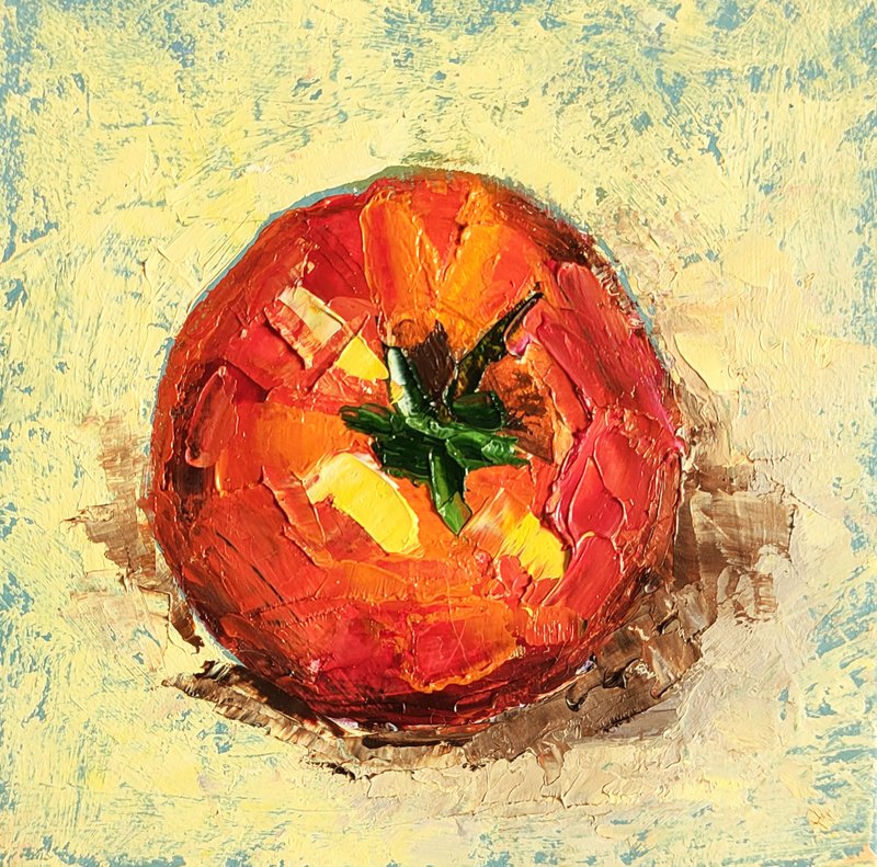 Tomato Original Painting, Kitchen Small Still Life, Fruit Wall Art, Food Art - 海报/装饰画/版画 - 其他材质 红色