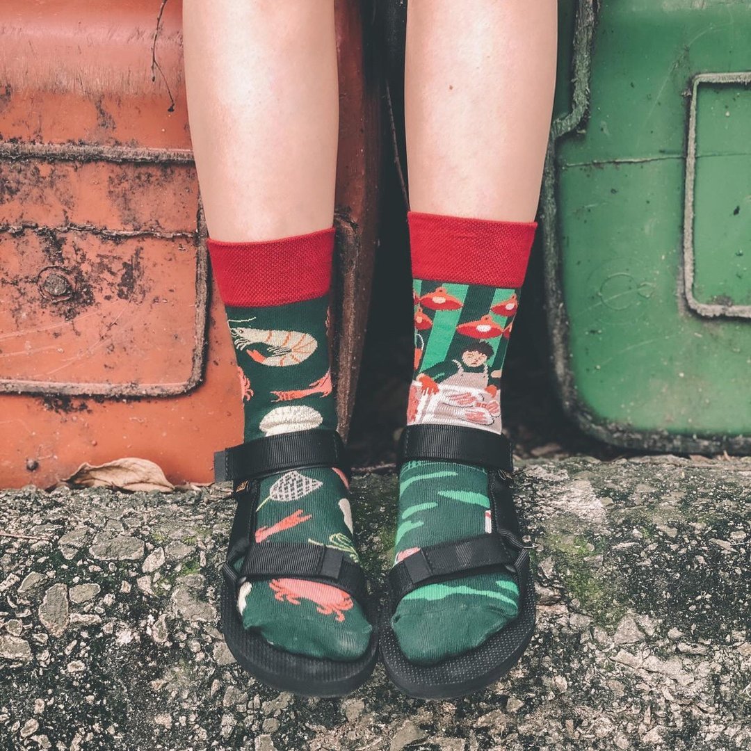 珍姐的海洋世界 - 港乜港袜 - 香港情怀不对称袜 鸳鸯袜 - 袜子 - 棉 绿色