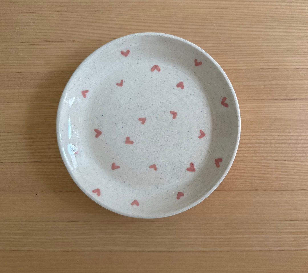 爱心手拉胚陶瓷点心盘 (15cm) - 浅碟/小碟子 - 陶 粉红色