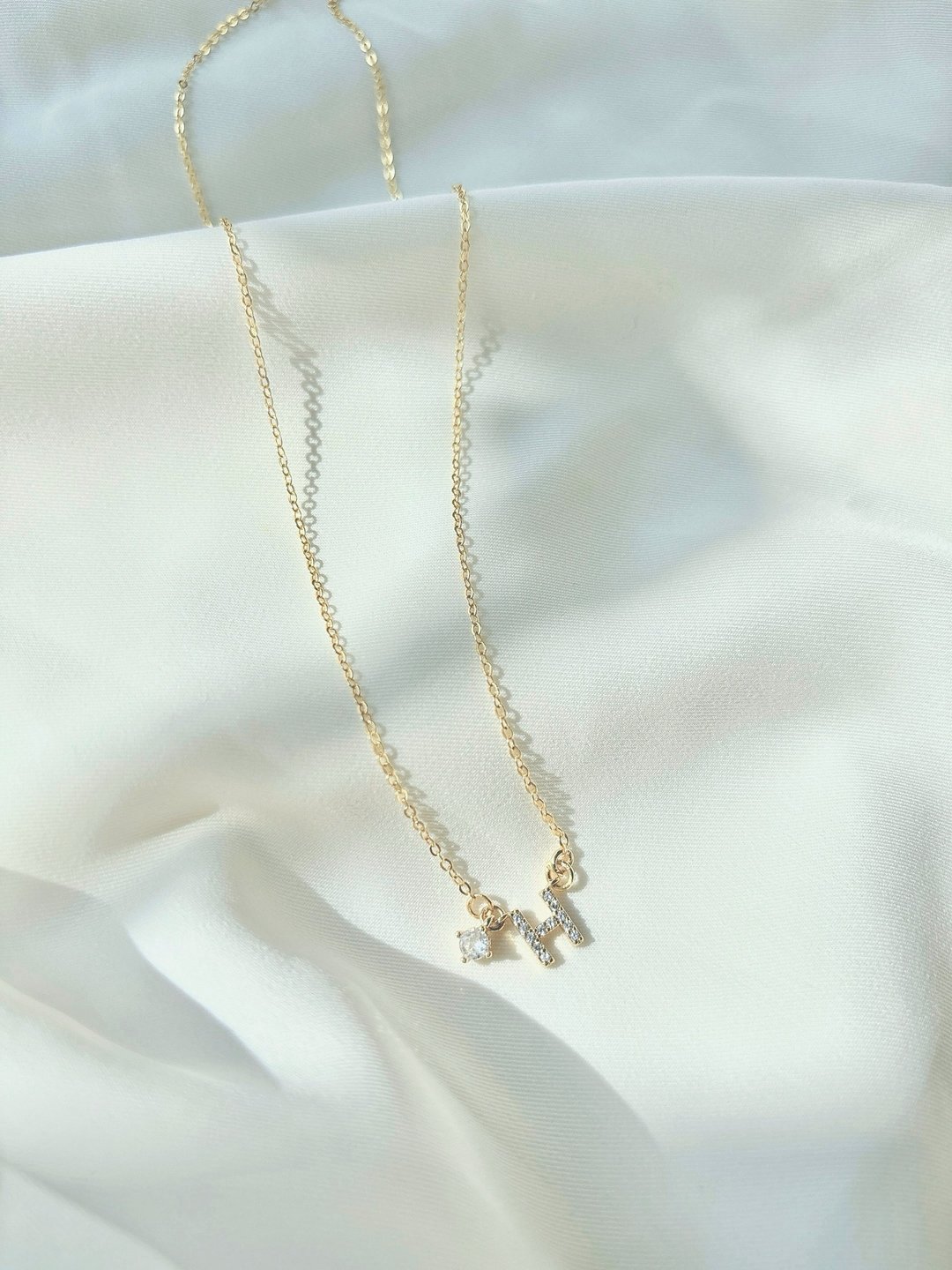 s925金色字母吊锆石颈链 - 项链 - 24k 金 