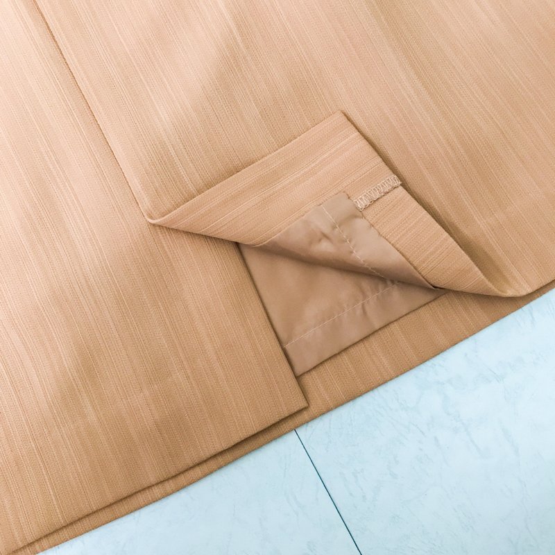 …｛橡子女孩::古着半裙｝芥末黄素面暗纹膝上半裙 - 裙子 - 聚酯纤维 黄色