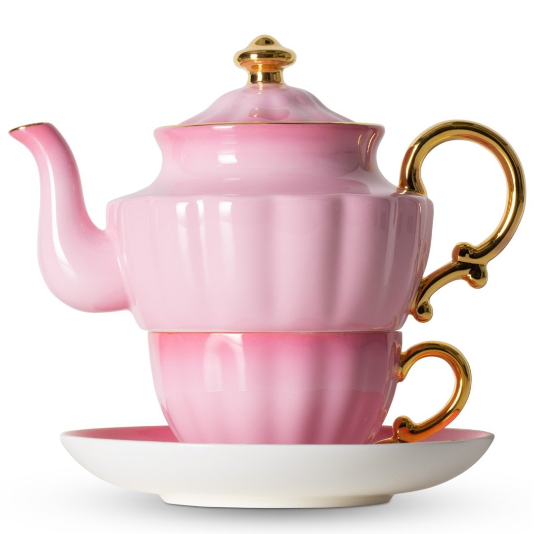 【T2 Tea】T2骨瓷单人杯壶Ombre Pink - 茶具/茶杯 - 瓷 