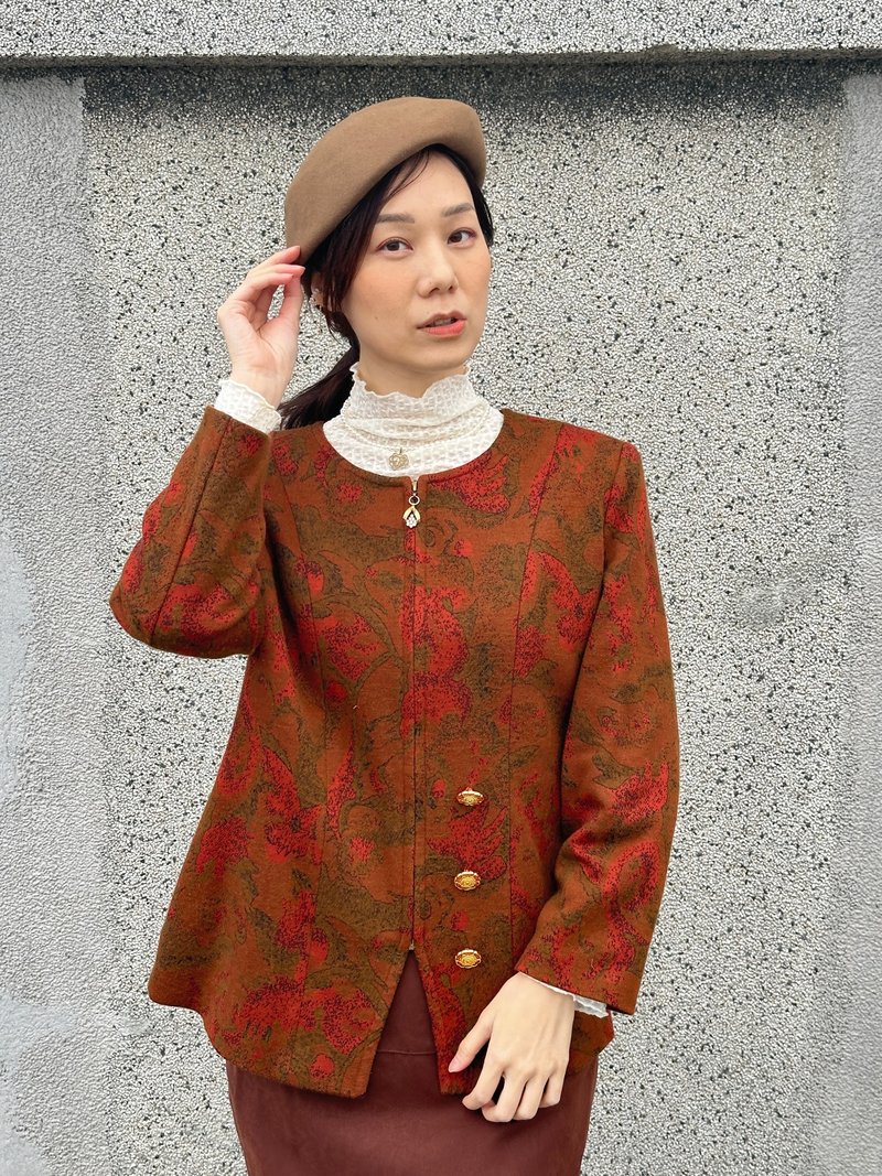 深秋图腾毛单排扣外套 - 女装西装外套/风衣 - 其他材质 红色