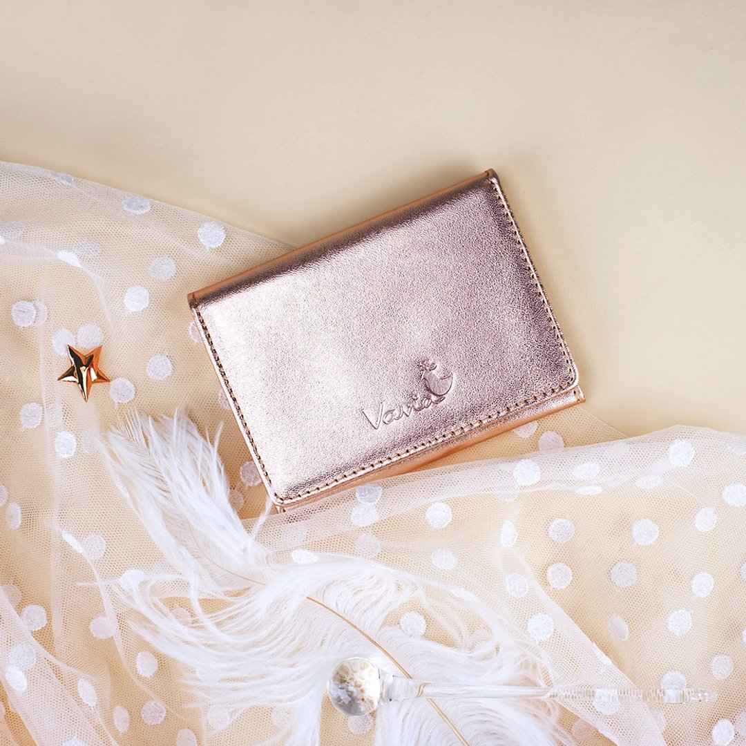Pink GOLD : Mini Purse / FOIL COATED  COW LEATHER - 皮夹/钱包 - 真皮 金色