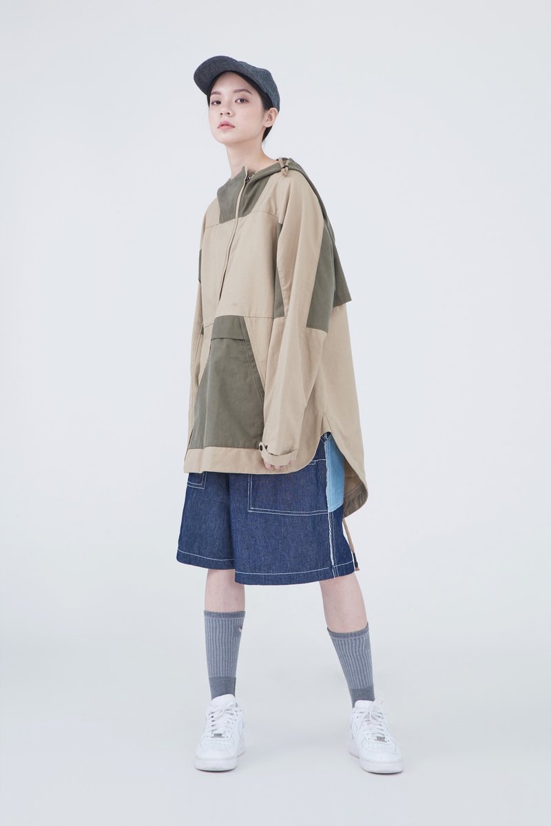 TRAN - 机能拼接风衣夹克 - 女装休闲/机能外套 - 棉．麻 卡其色