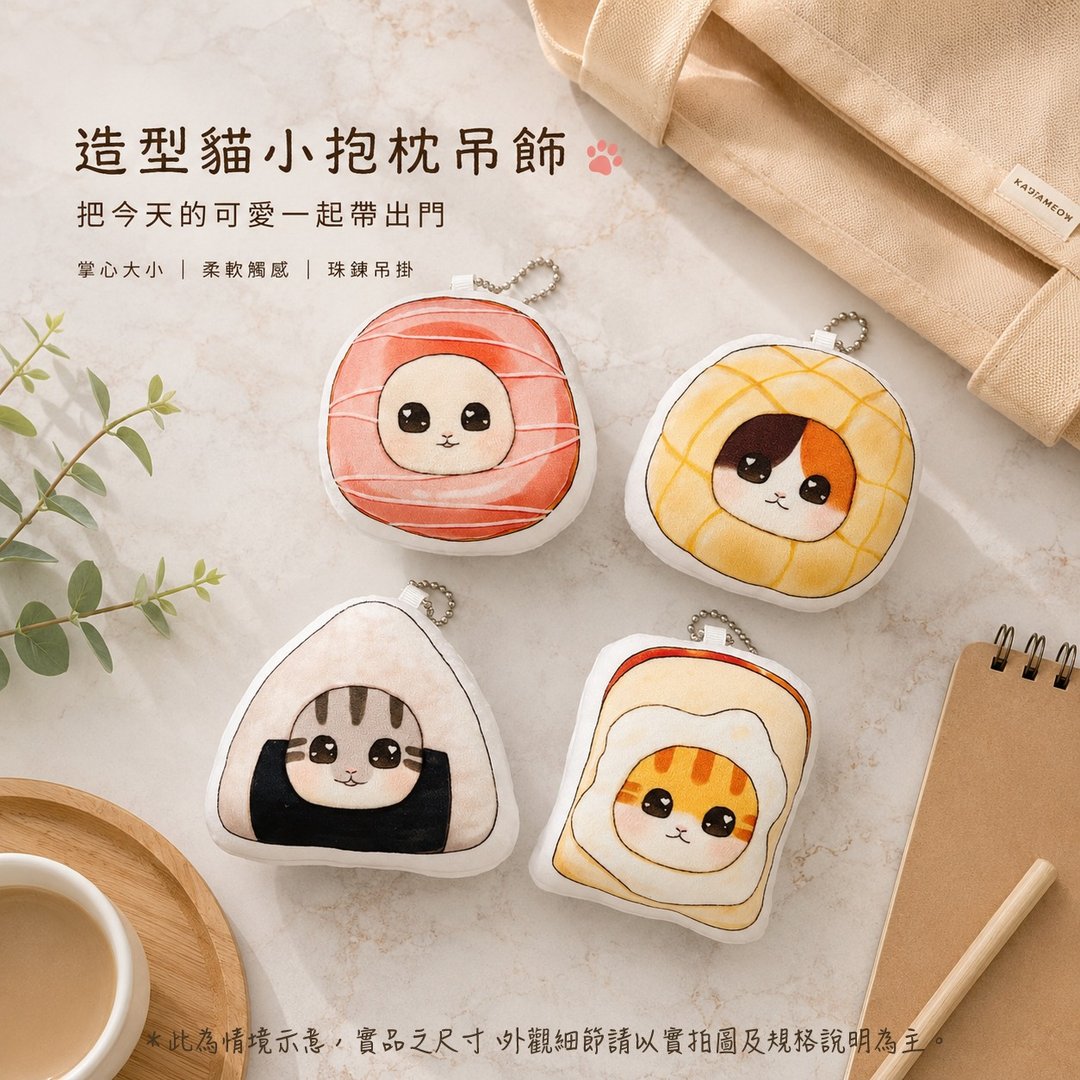食物造型猫咪小抱枕吊饰 - 吊饰 - 其他材质 