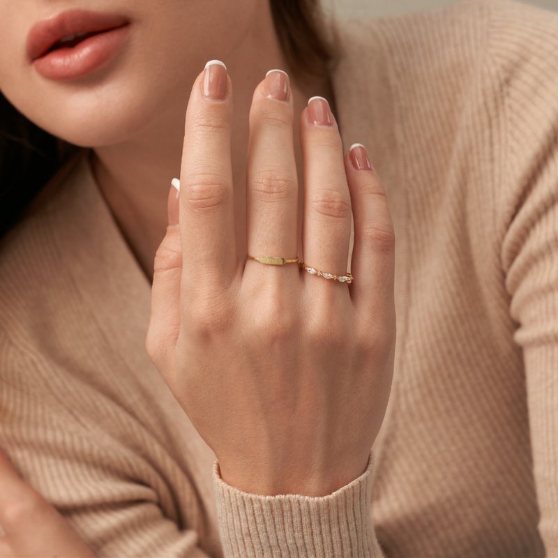 s925純銀戒指 ins風設計感 幾何菱形戒指 疊戴戒指 媽媽禮物 - 戒指 - 银 金色