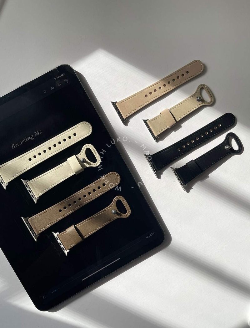 Apple Watch | 宽版颗粒纹圆钉扣真皮表带 - 表带 - 不锈钢 