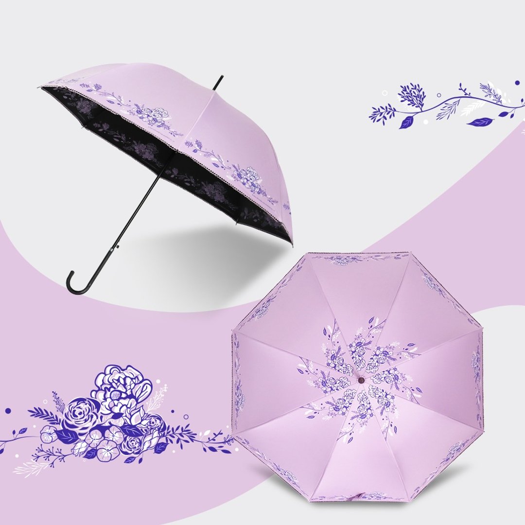 双龙小香风黑胶宫廷伞阳伞防晒自动直立伞雨伞(薰衣紫) - 雨伞/雨衣 - 防水材质 紫色