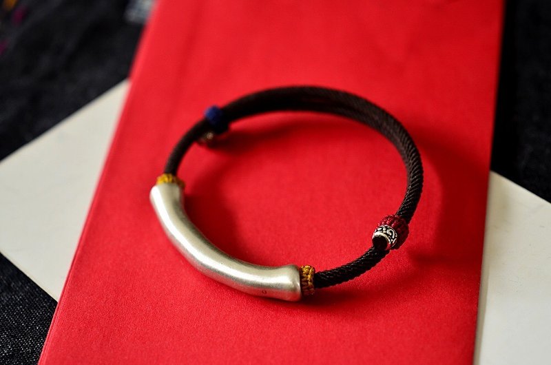 手工纯银简约圆骨路路通  设计编织手绳 - 手链/手环 - 纯银 银色