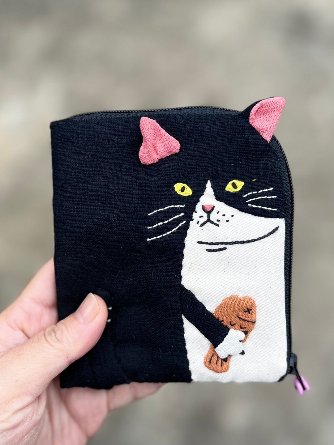猫抓鱼L型拉链小钱包 - 皮夹/钱包 - 棉 
