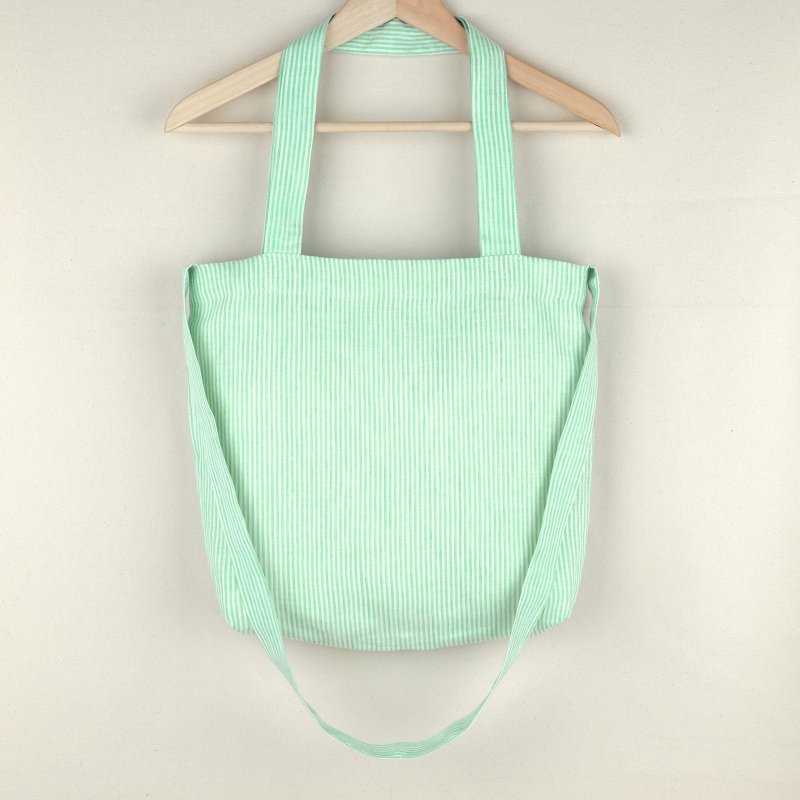 条纹亚麻制手提/肩背包-绿色 - 后背包/双肩包 - 棉．麻 绿色