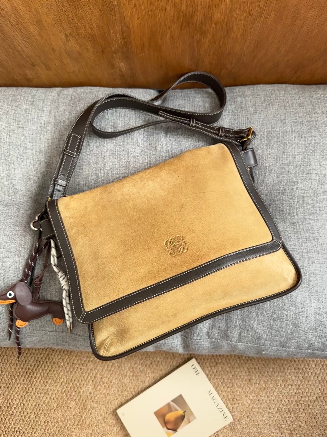 中古包 LOEWE 罗意威 饼干麂皮邮差包 - 手提包/手提袋 - 真皮 咖啡色