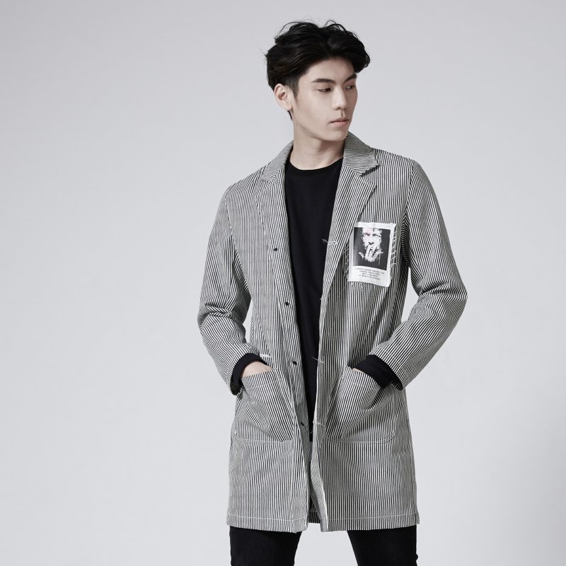 David Bowie ARTICLE PARKA | 单宁条纹大衣外套 - 男装外套 - 棉．麻 多色