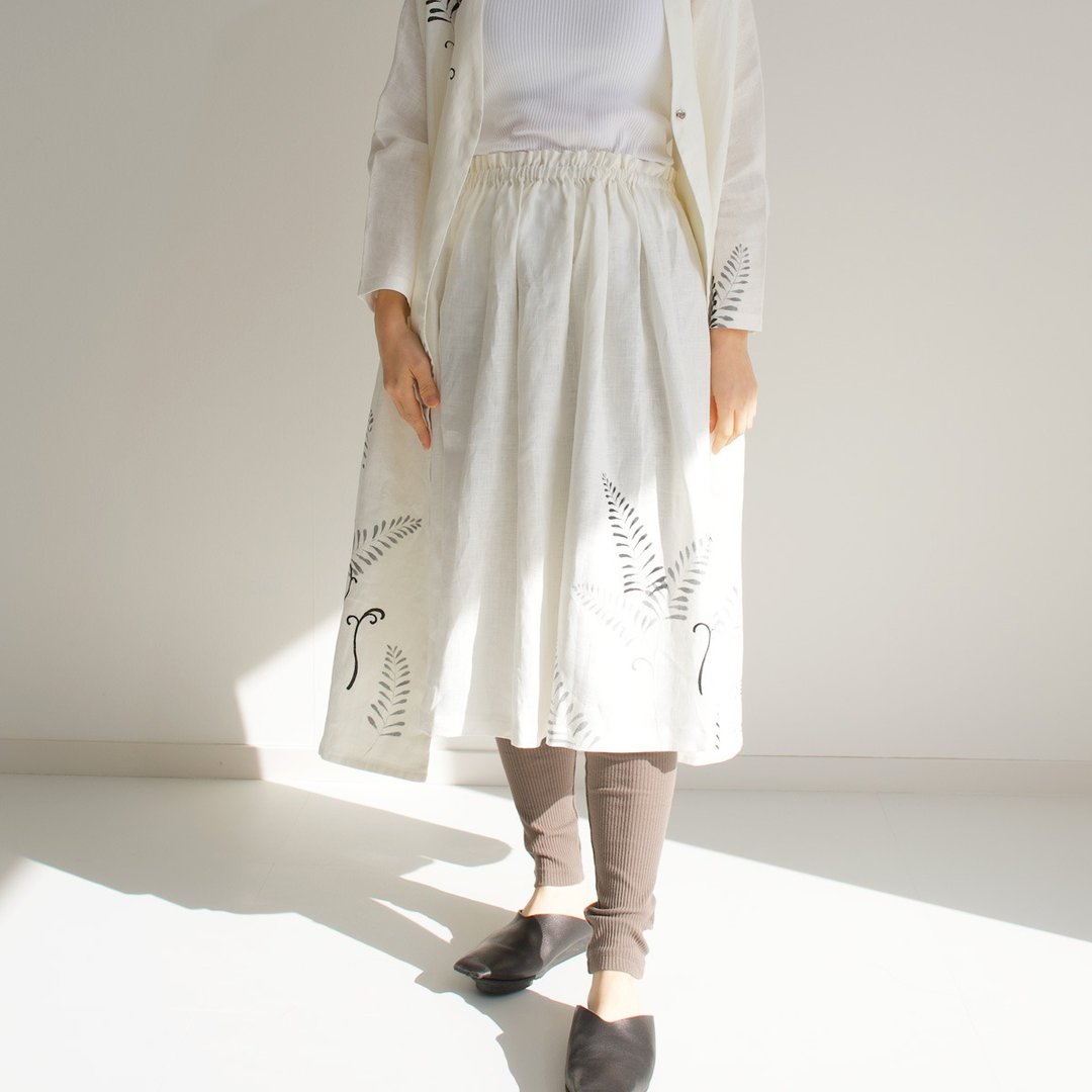 Gathered skirt fern / warabi - 裙子 - 棉 白色