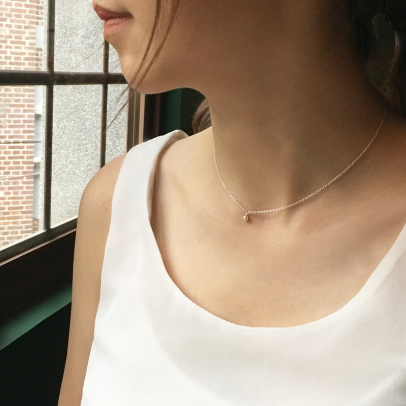 美好年代 淡水珍珠项链 锁骨链 925银抗氧化 - 项链 - 纯银 卡其色