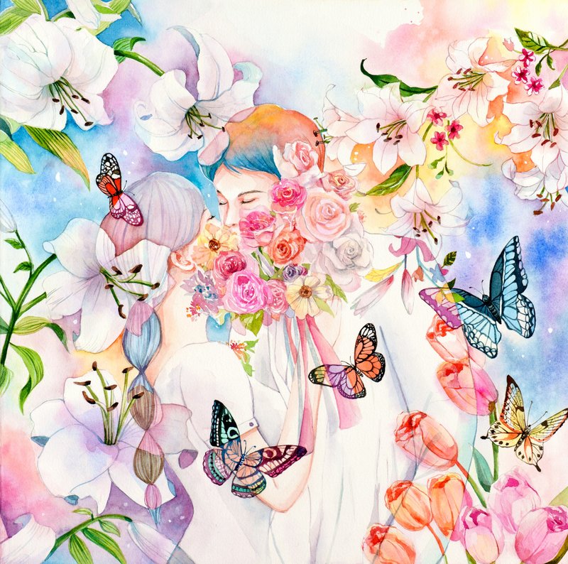 爱的誓言-原作水彩艺术创作画/艺术挂画/精致居家装饰/结婚/插画 - 海报/装饰画/版画 - 纸 粉红色