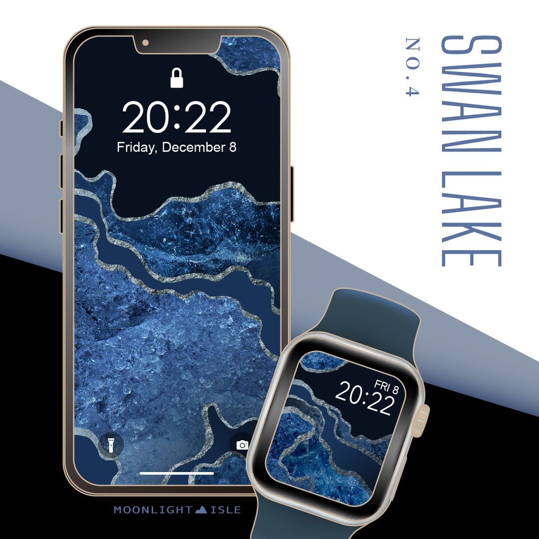 天鹅湖-4 |深蓝色冰晶纹理手机+Apple Watch表面壁纸组| 立即下载 - 电脑手机桌布/贴图/App 图示 - 其他材质 