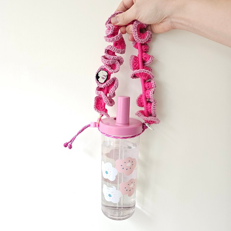 编织手机挂绳/饮料提绳 - 桃波 - 随行杯提袋/水壶袋 - 棉．麻 粉红色