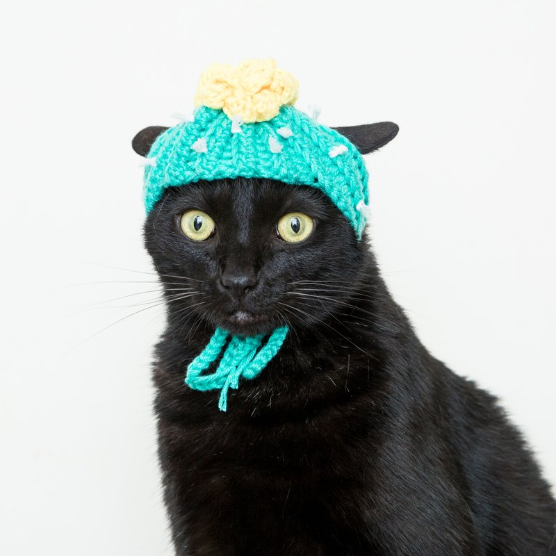 多汁肉肉仙人掌造型头套-黄花朵 - 衣/帽 - 聚酯纤维 绿色