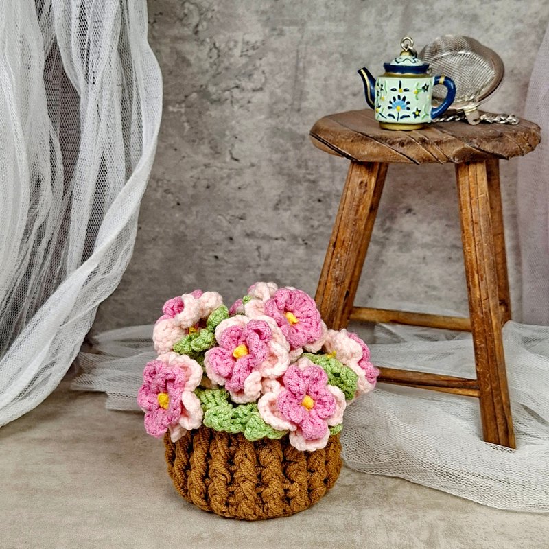 梅花盆花杯垫 钩织杯垫 情人节礼物 母亲节 生日礼物 - 杯垫 - 棉．麻 粉红色