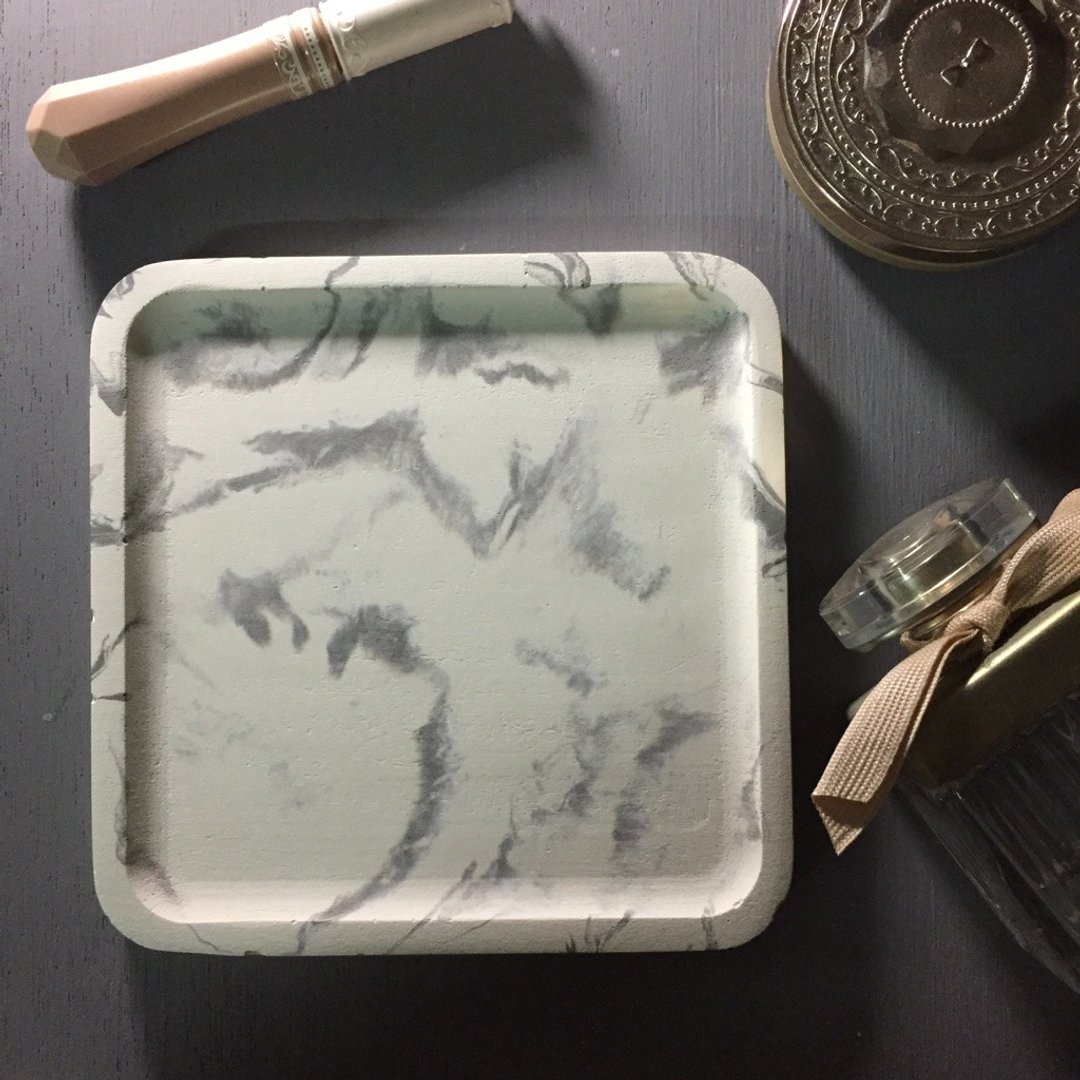 白色大理石纹 系列- 水泥正方形置物碟 - 收纳用品 - 水泥 白色