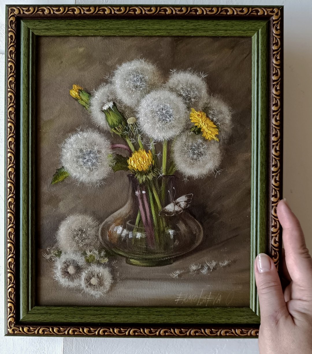瓶中蒲公英花束油画 20*25 厘米 - 墙贴/壁贴 - 其他材质 绿色