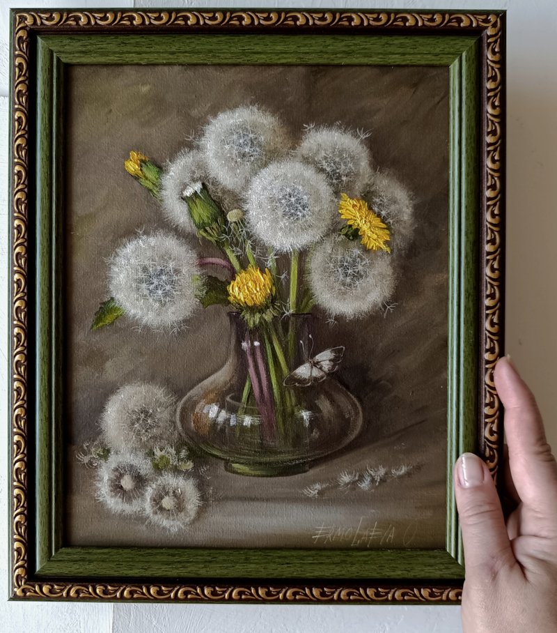 瓶中蒲公英花束油画 20*25 厘米 - 墙贴/壁贴 - 其他材质 绿色