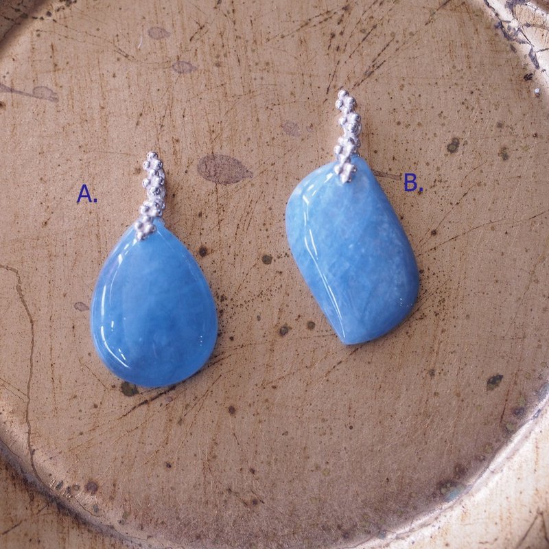 海蓝宝石 海水蓝宝石 Aquamarine 三月诞生石 手工纯银墬子纯银坠 - 项链 - 半宝石 蓝色