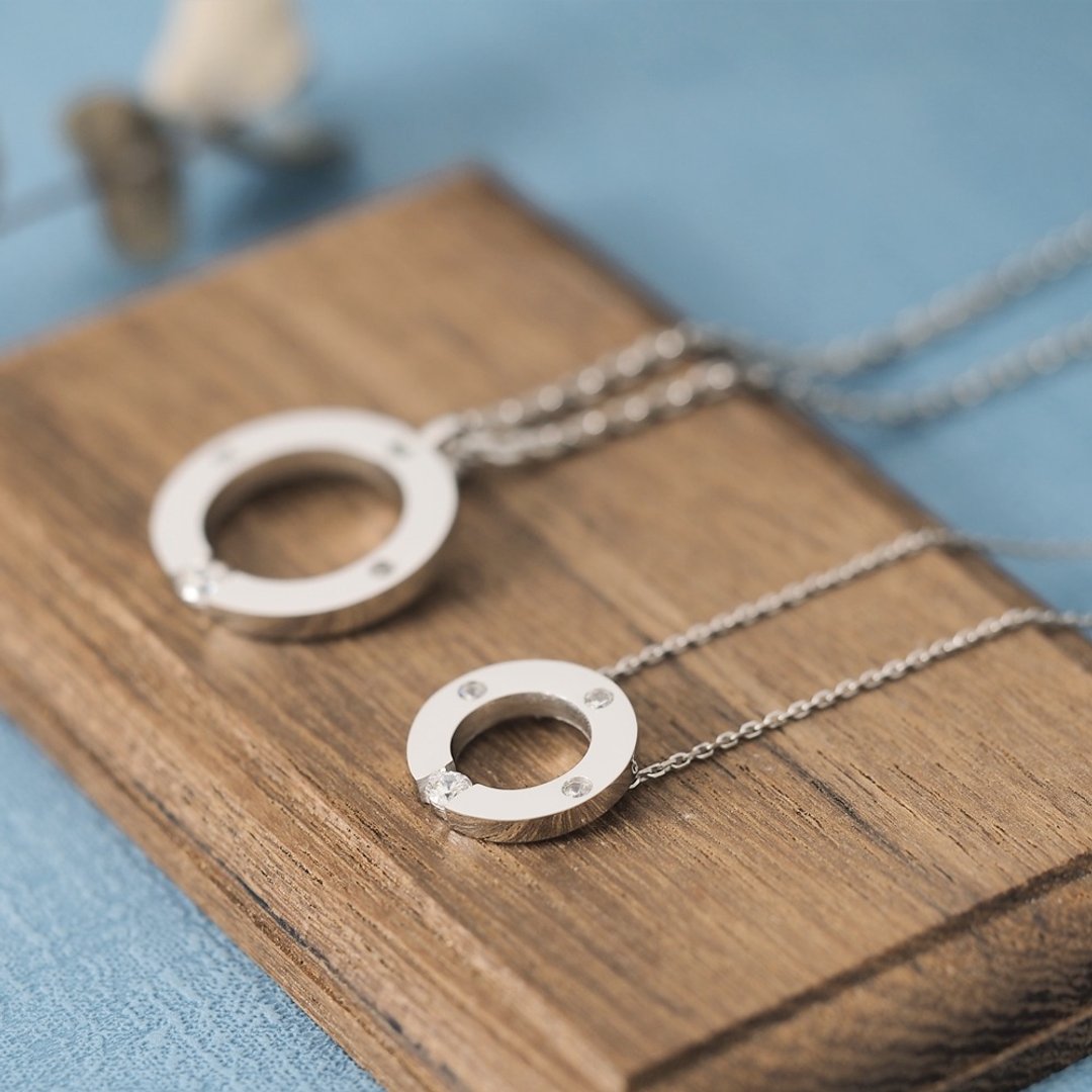 2 pieces set) Round pair necklace Silver 925 - 项链 - 其他金属 银色