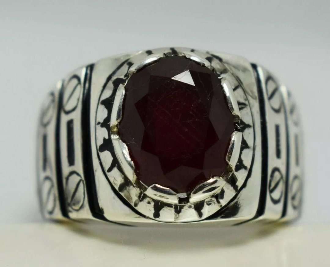 Pigeon Blood Red Ruby Ring Mens Bague Real Stone Ring Jewellery YaqootbJewelry - 戒指 - 宝石 红色