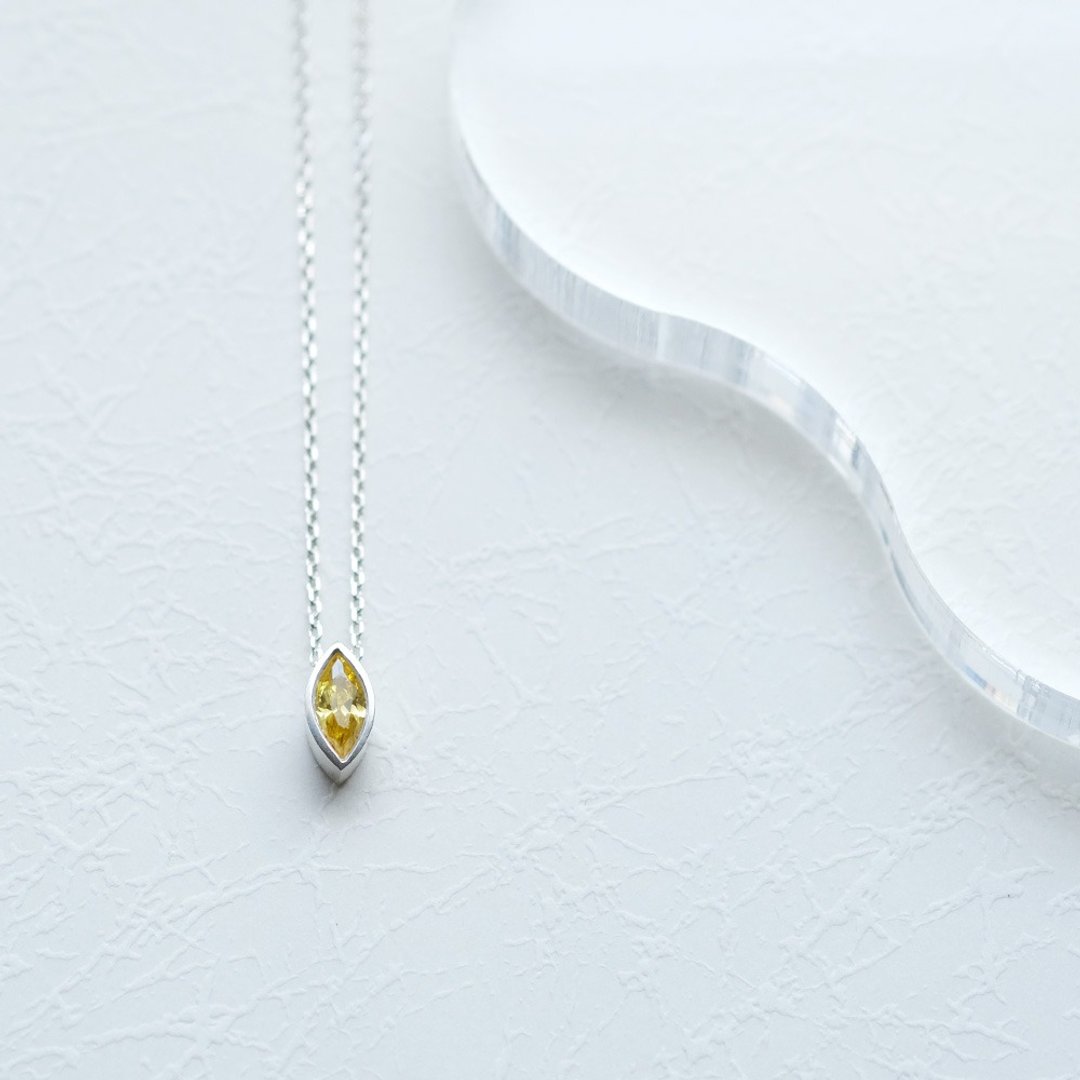 黄水晶 侯爵切割 项链 925银 - 项链 - 其他金属 黄色