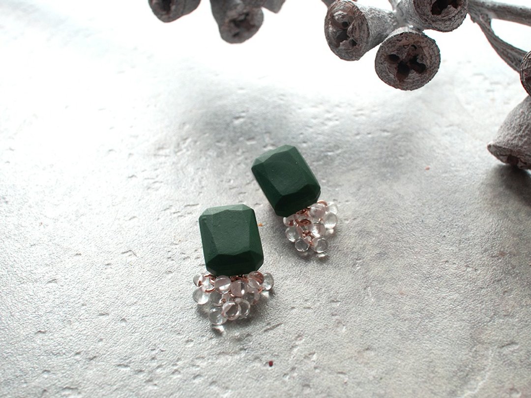 Square earrings / earrings / khaki - 耳环/耳夹 - 粘土 绿色