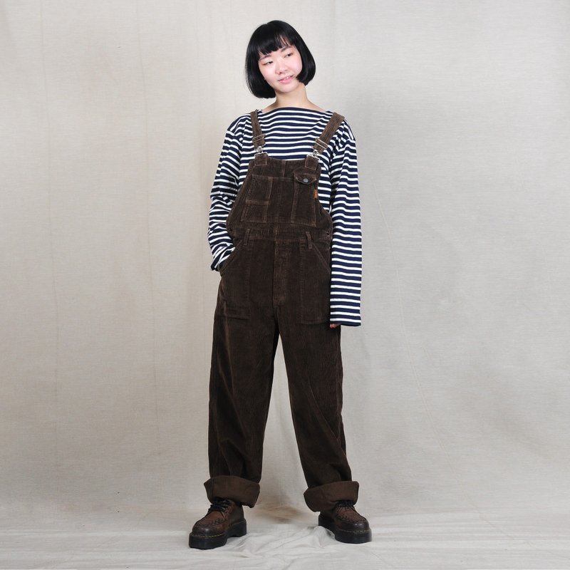 【蛋植物古着】简单生活古着灯芯绒吊带裤 - 背带裤/连体裤 - 棉．麻 咖啡色