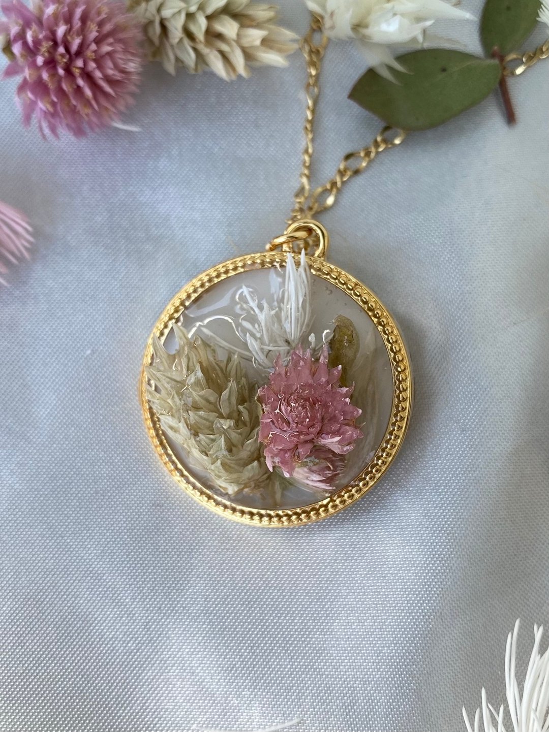 立体干花颈链 - 项链 - 植物．花 粉红色