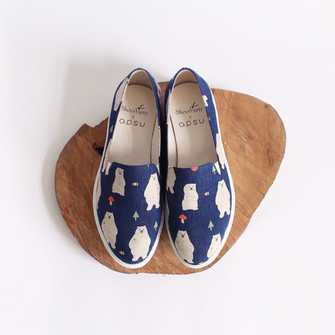 Shoes Party 做了体操还是瘦不下来的熊 厚底休闲鞋 /手工订制/日本布料/M2-17366F - 芭蕾鞋/娃娃鞋 - 棉 蓝色