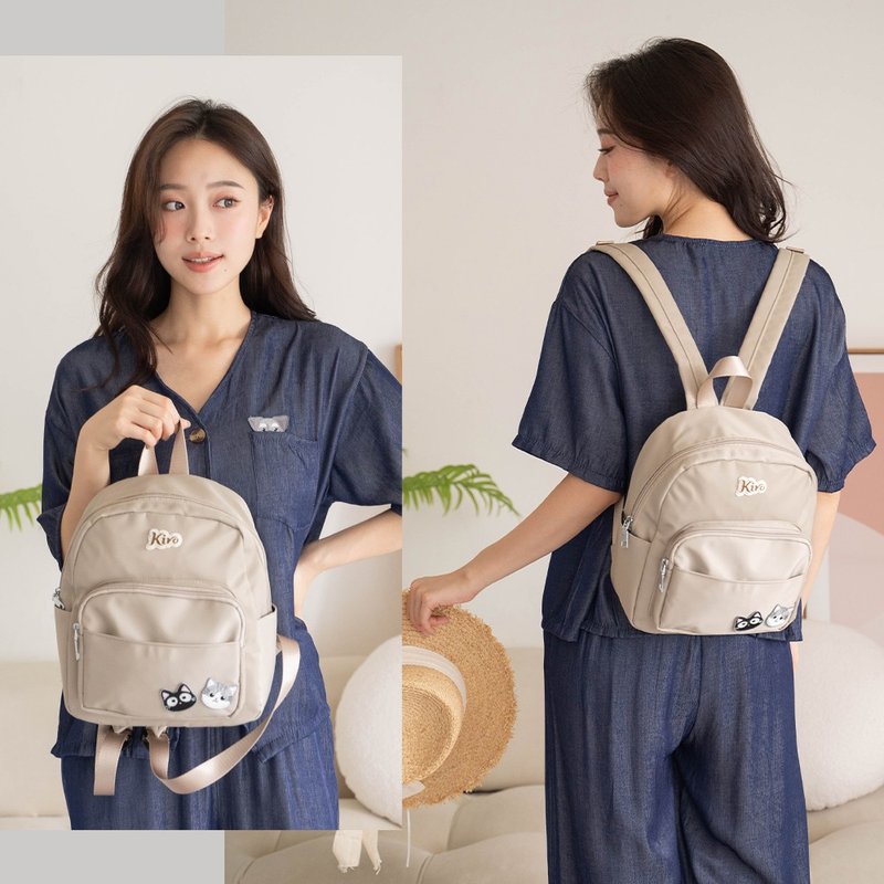 吐司包 小黑猫 小灰猫 轻防水 后背包【33009101】 - 后背包/双肩包 - 棉．麻 卡其色