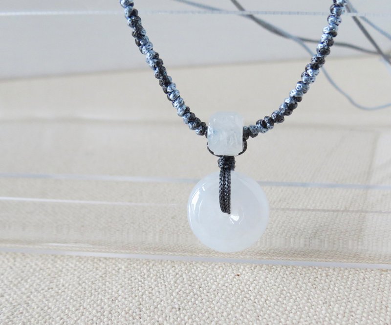 本命年【岁岁平安】六字箴言+雪花棉平安扣翡翠丝光编织项链SA23 - 锁骨链 - 宝石 多色