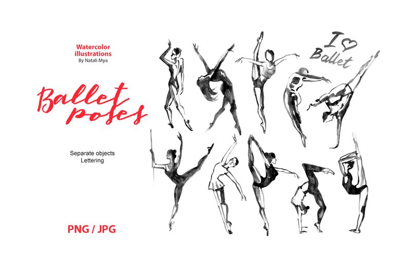 Watercolor ballet clipart set, 10 Fairy Png, Ballerina Clipart,  Dance Clipart, - 图文模板设计 - 其他材质 