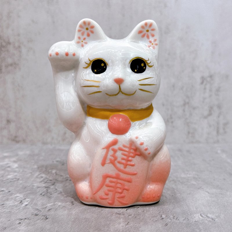 【健喵花语】日本清水烧招财猫 | 花结晶 桃白 健康 右 特小 - 摆饰 - 瓷 白色