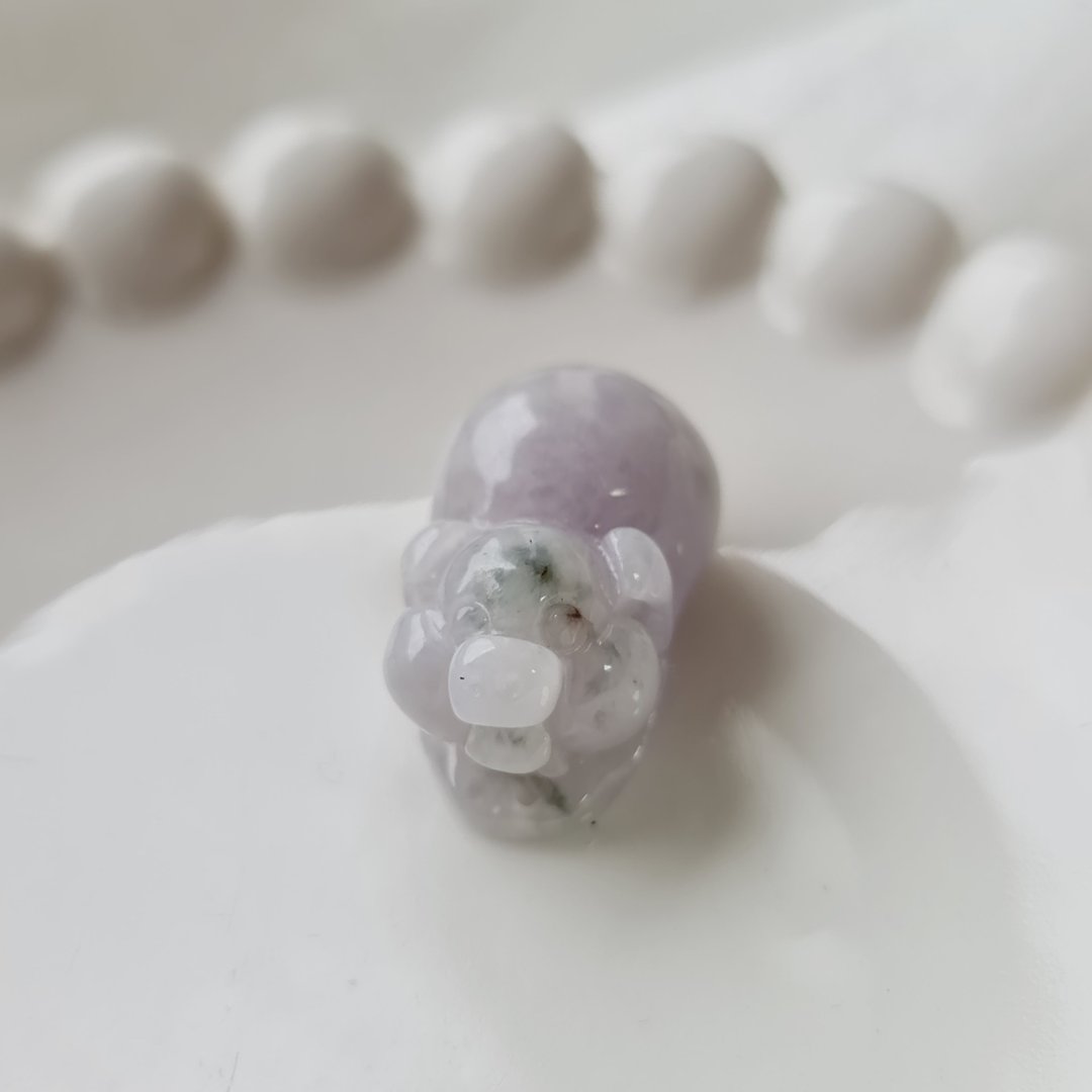 浓紫洒金小福猪 | 天然缅甸玉A货翡翠 - 项链 - 玉石 