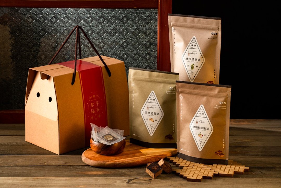 添糖 TienTang 活力满满三入礼盒 - 原粹黑糖 老姜 桂圆 各一包 - 茶 - 纸 橘色