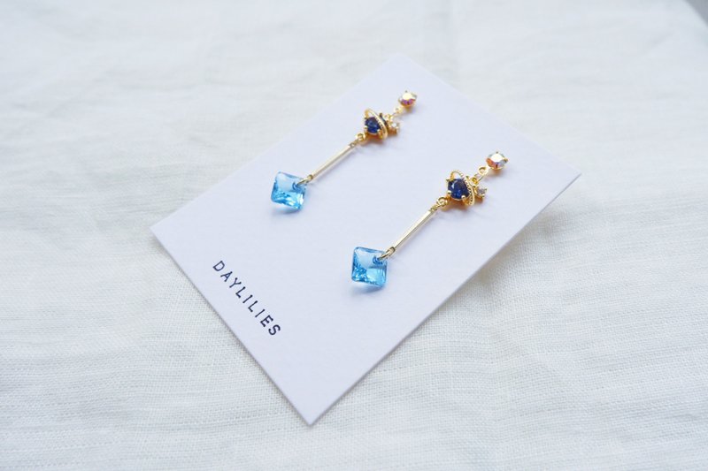 Swarovski Princess Cut Crystal 耳环 - Aquamarine - 耳环/耳夹 - 纯银 蓝色