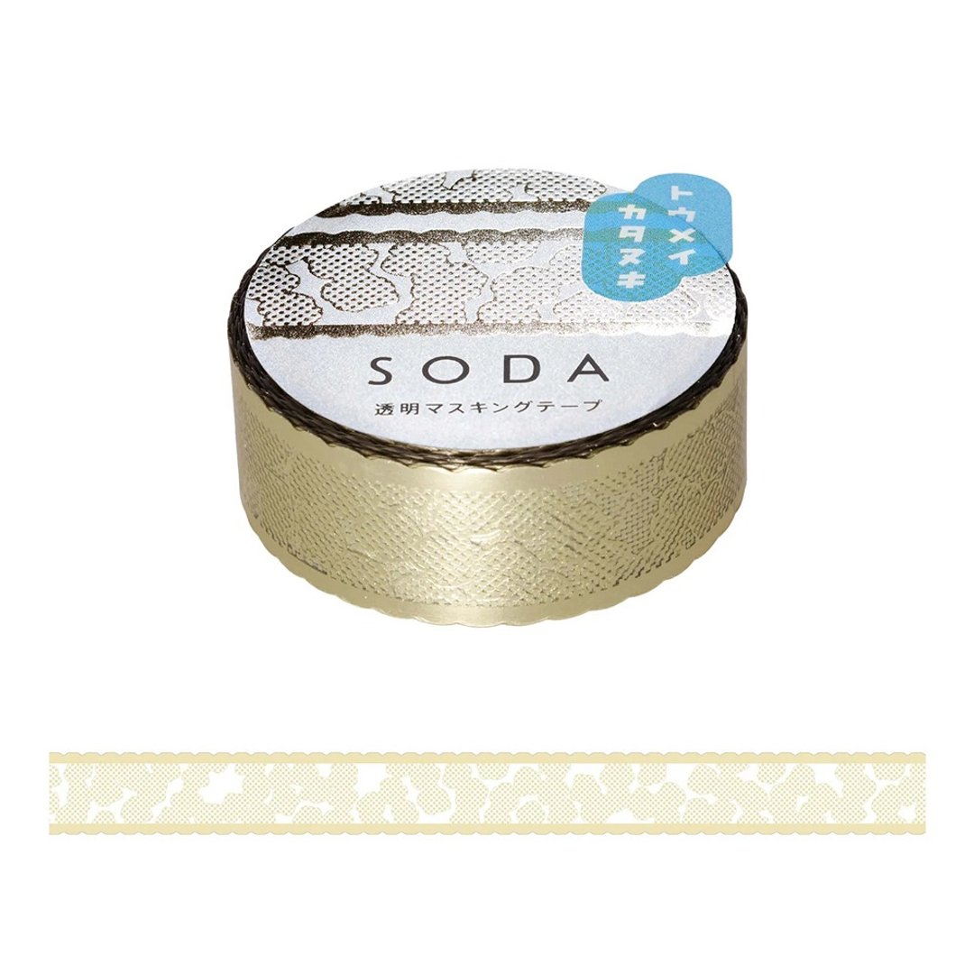 【KING JIM】HITOTOKI SODA 透明PET卷状胶带 15MM金箔轧型款蕾丝 - 纸胶带 - 其他材质 金色
