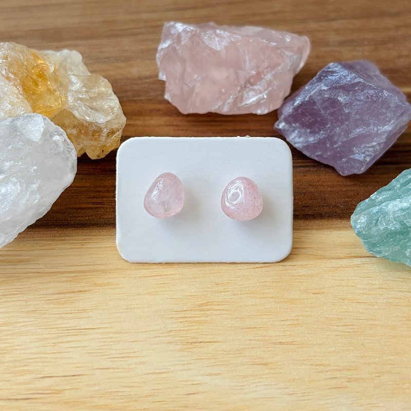 石光-天然矿石耳环-粉晶05 - 耳环/耳夹 - 半宝石 粉红色
