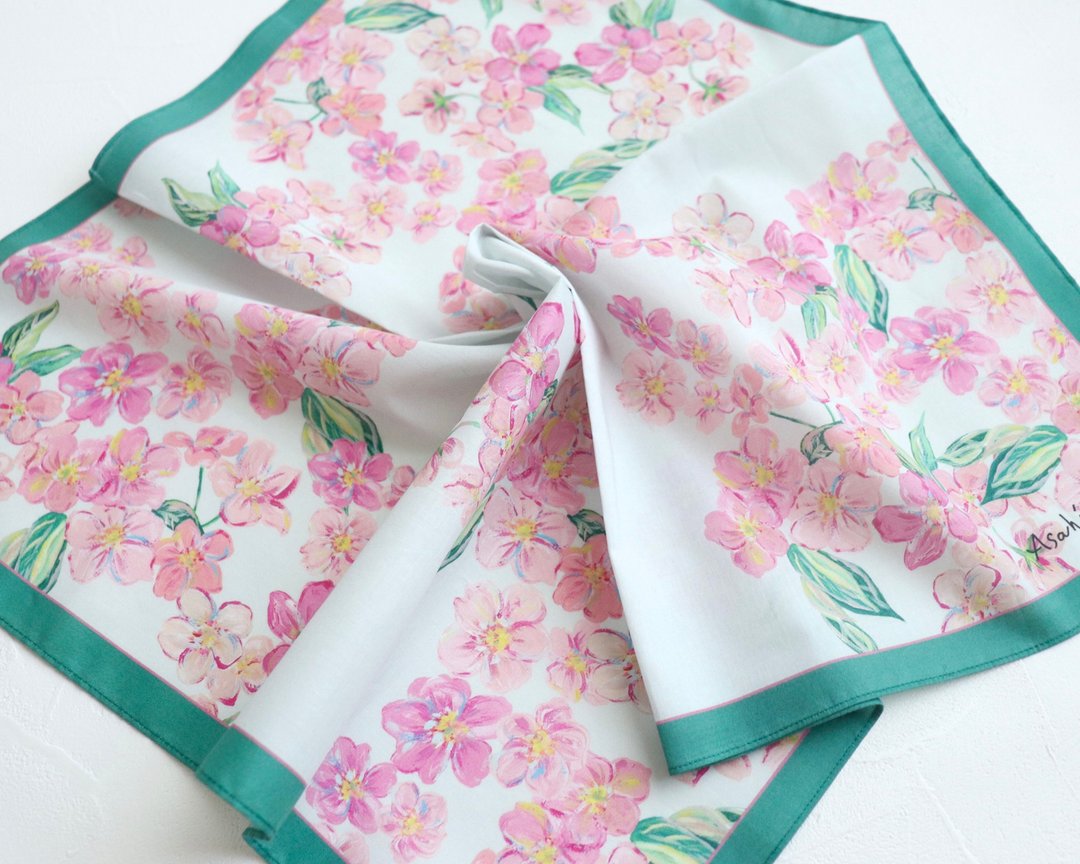 Large-format handkerchief that carries art Cherry blossoms. - 手帕/方巾 - 棉 粉红色